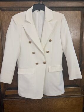 Women's Double-Breasted White Blazer Jacket